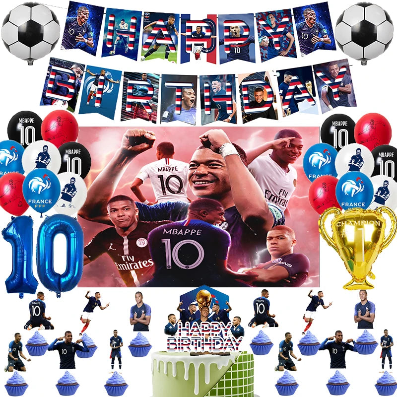 🔵 Mbappen Football Birthday Party Decoration Set - Cyprus