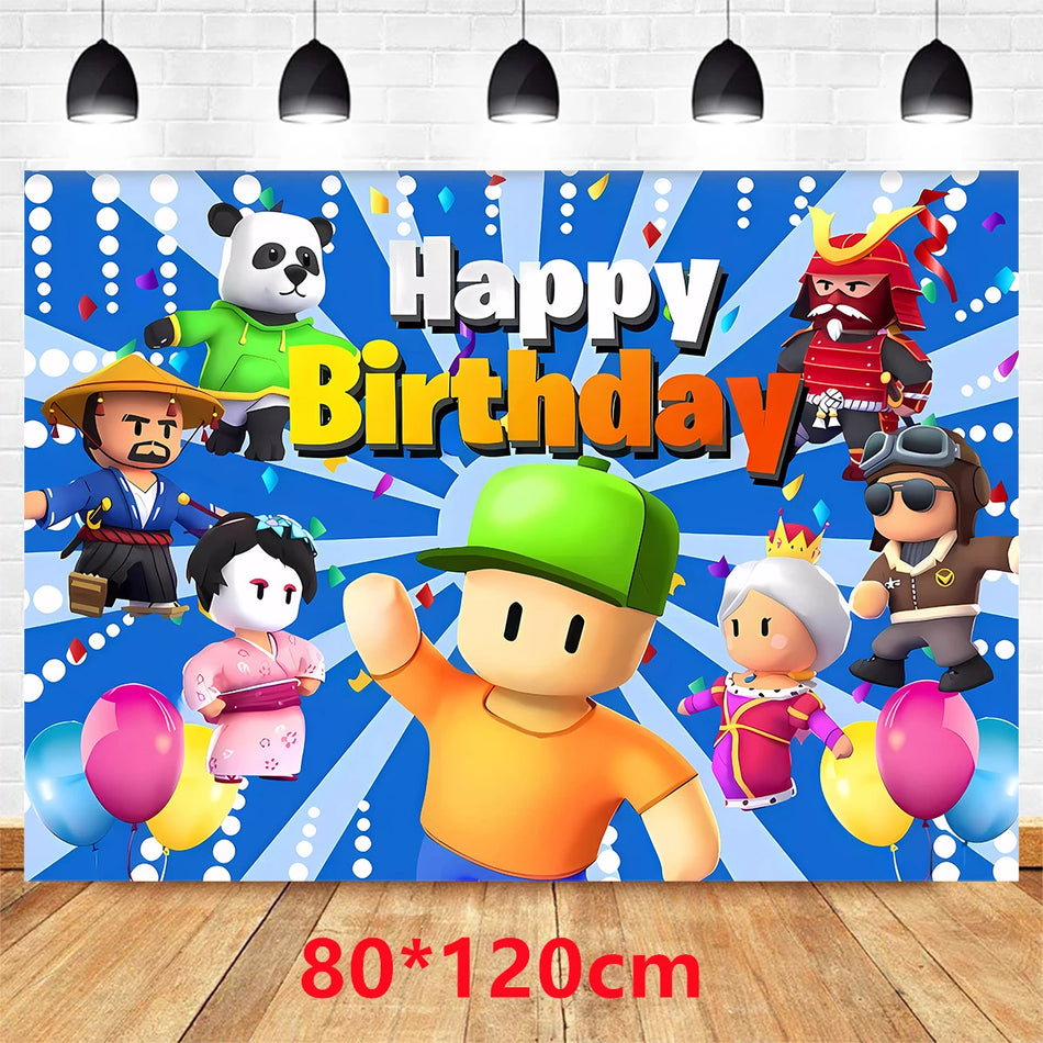 Trébucher les gars joyeux anniversaire décoration jeu jeu thème latex ballon bannière gâteau topper table de table de fête de fête de fête de baby shower