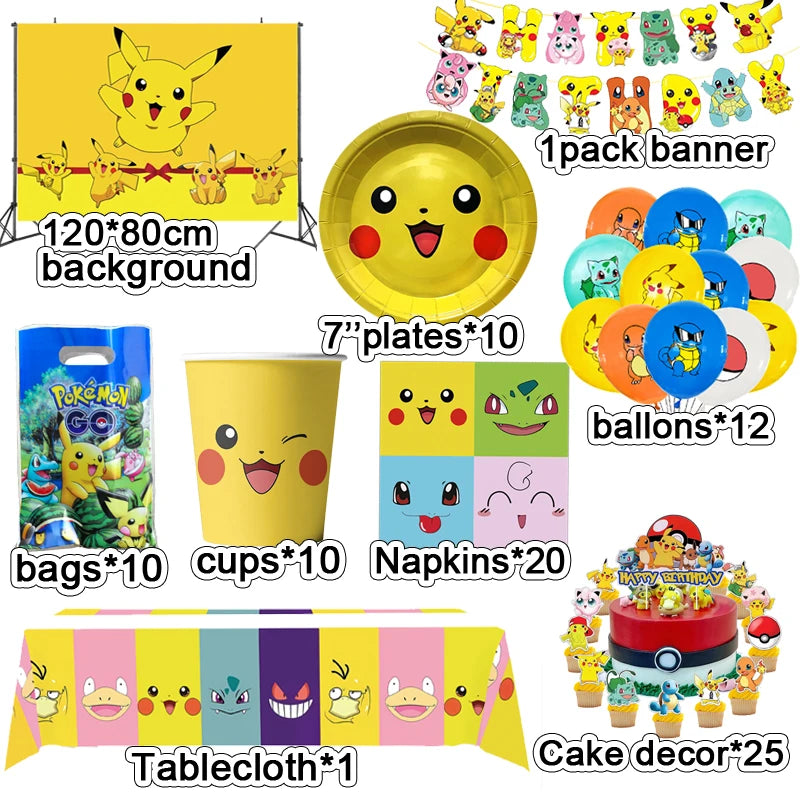 Pikachu Party Pack: 104pcs Geburtstagsdekorationen & Tabellengeschirr - Zypern