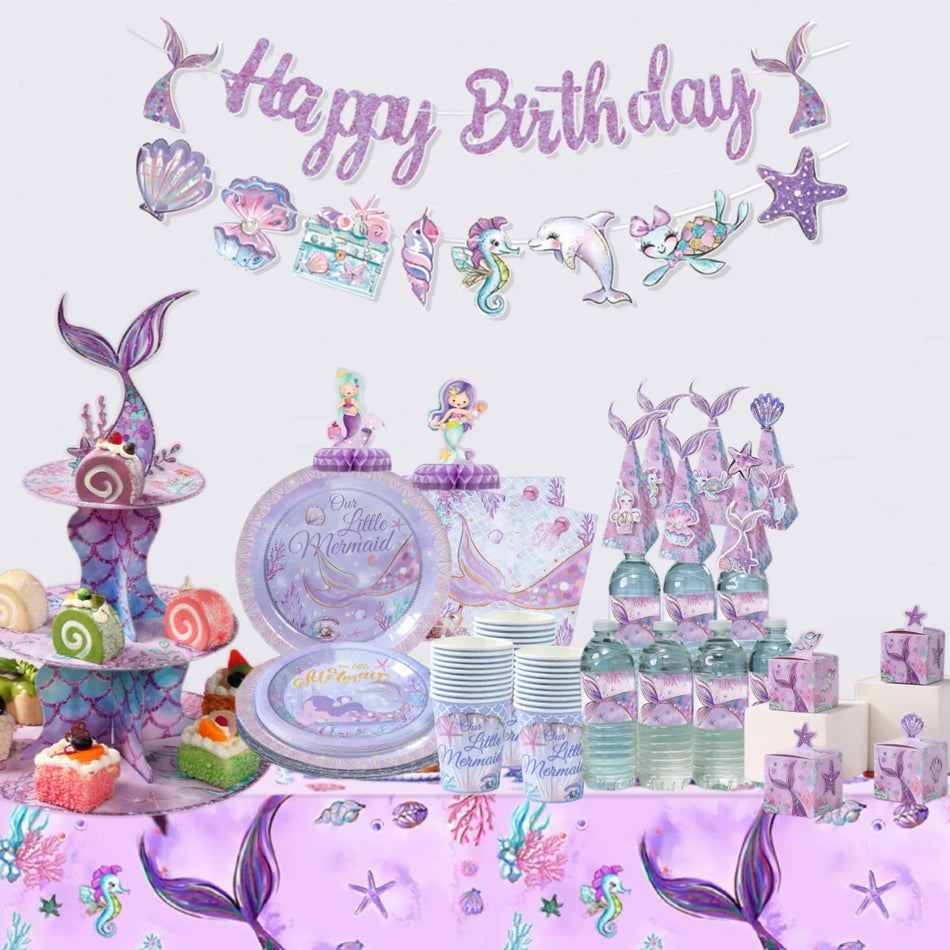 🔵 Mermaid Birthday Disposable Tableware Little Mermaid Birthday Party Decoration - Cyprus
