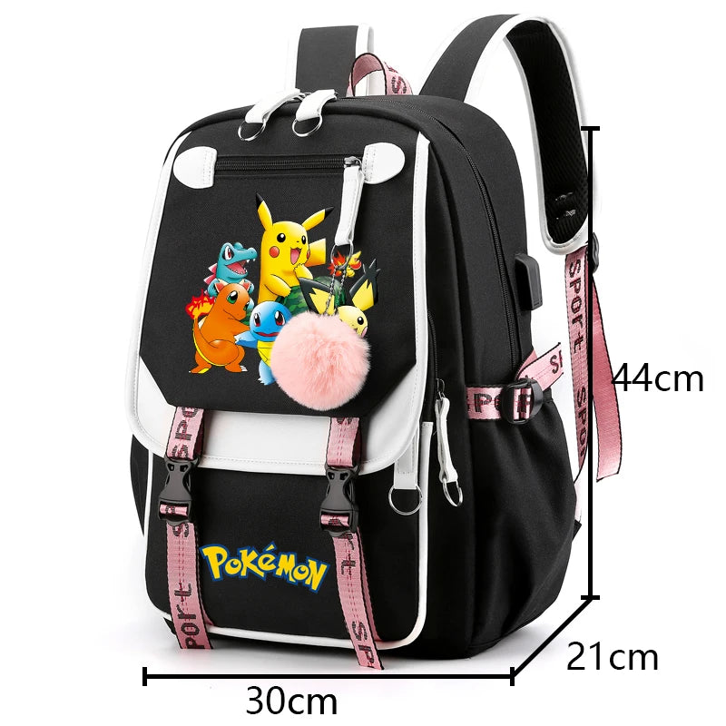 MINISO Anime Pokemon Pikachu Backpack with USB - Waterproof and Lightweight Schoolbag - 42cm x 29cm x 13cm - Cyprus