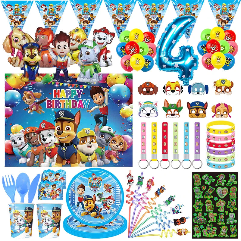 🔵 Paw Patrol Birthday Party Supplies - Balloons, Tableware, Backdrop, Stickers & More - Cyprus
