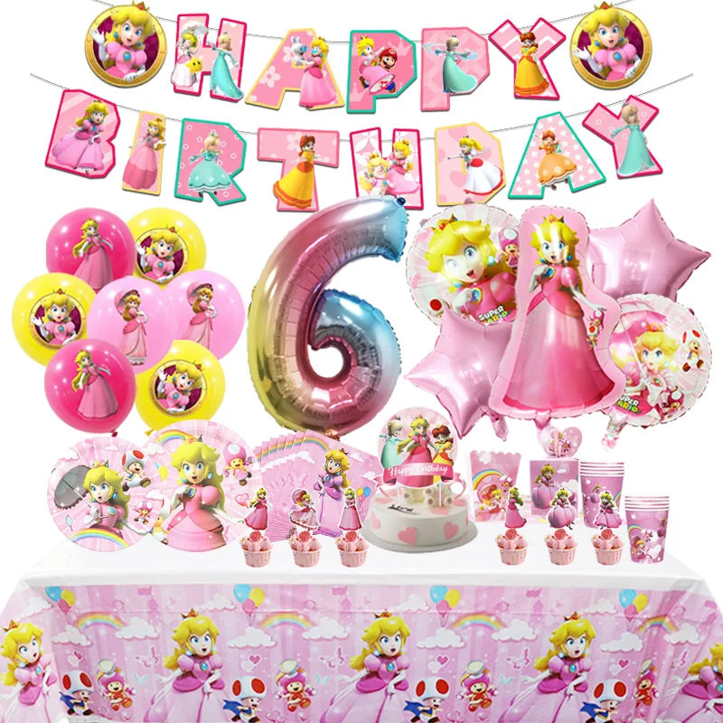 🔵 Süper Prenses Şeftali Doğum Günü Partisi Dekorasyon Balon Seti - Kıbrıs