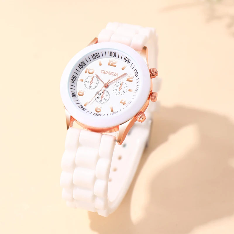 Fashion Quartz Watch for Women with White Silicone Band