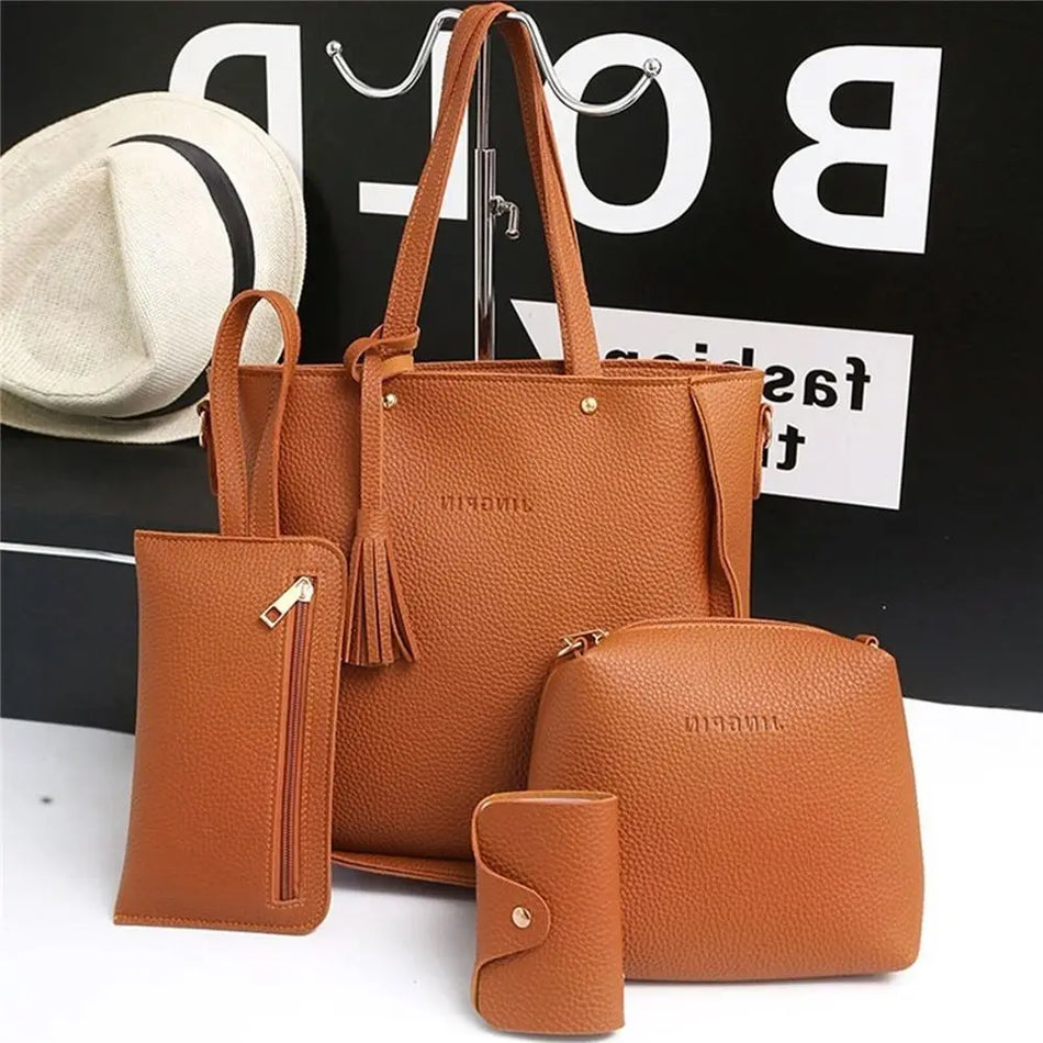 Chic 4-Piece PU Leather Crossbody Bag Set for Women