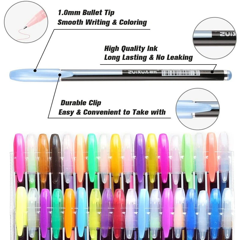 48 Metallic Glitter Gel Pens Set - Ideal for Colouring & Drawing - Cyprus