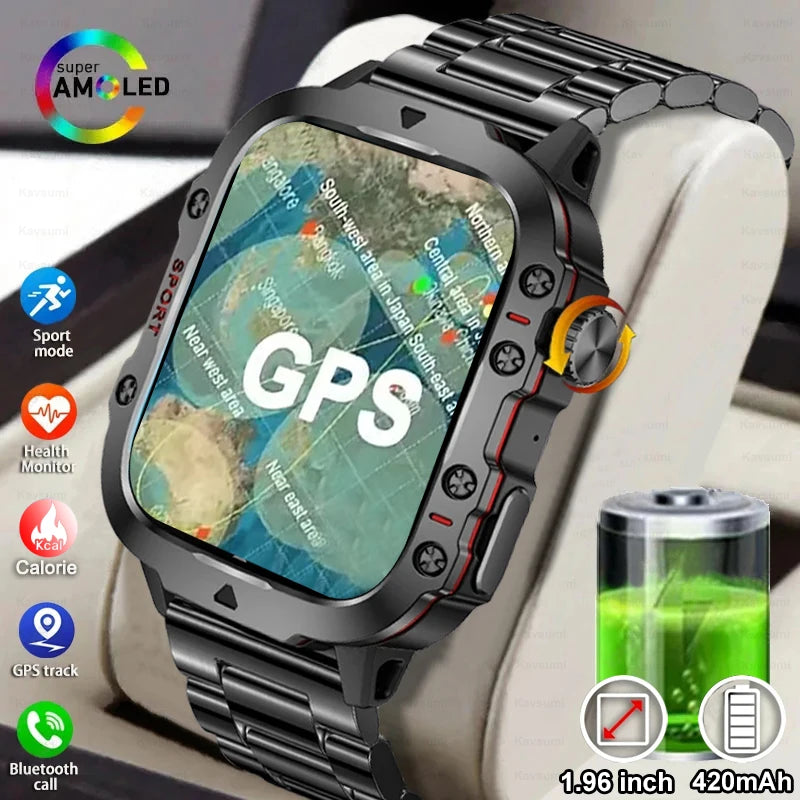 Guhuavmi 2024 Στρατιωτικό στρατιωτικό GPS Smart Watch με κλήσεις και παρακολούθηση της υγείας Bluetooth