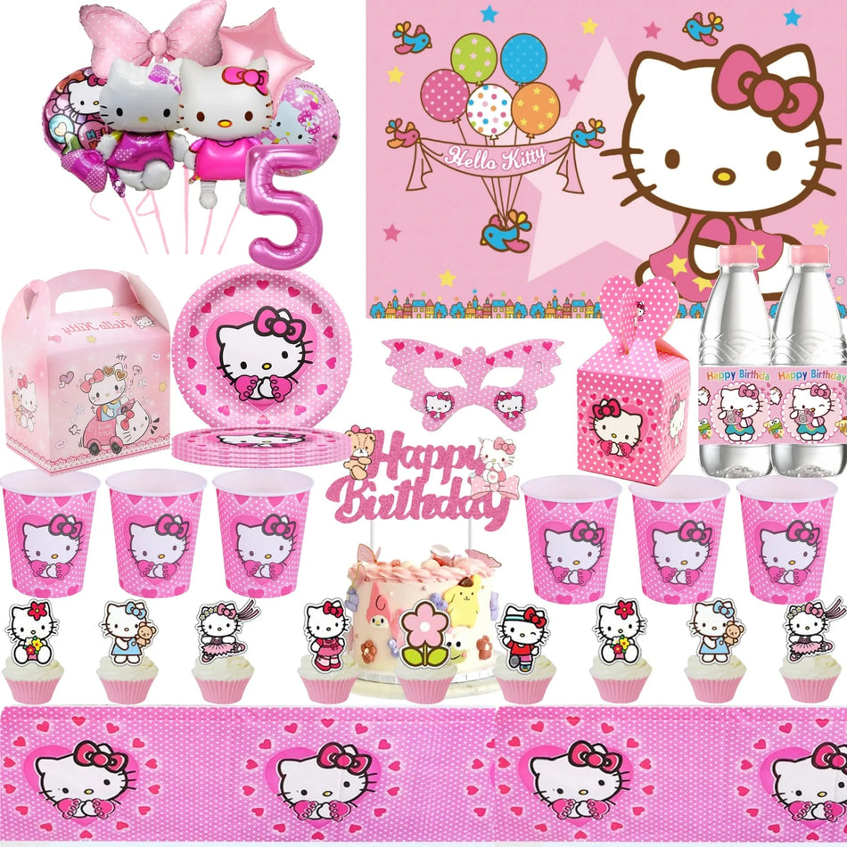 Γενετικά γενέθλια hello kitty kawaii πάρτι Διακοσμήσεις και επιτραπέζια σετ