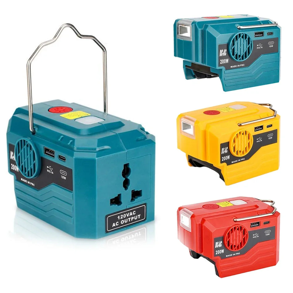 Für Makita/Bosch/Dewalt/Milwaukee 18-V-Batterie Outdoor Tragbarer Wechselrichter 200 W AC 120-220V modifizierter Sinus-Wellenleistungadapter