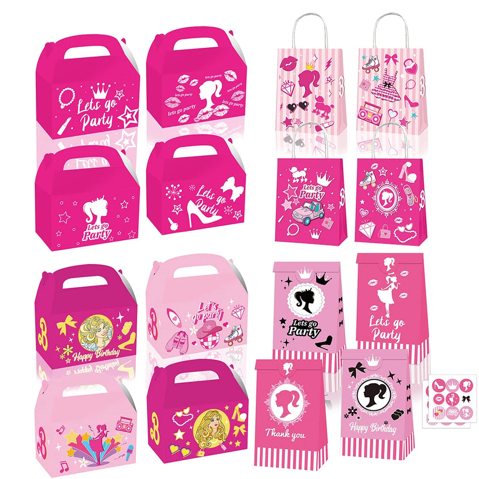 🔵 12pcs Barbie Party Gift Bags Τσάντες χαρτιού καραμέλα Box Birthday Party Διακόσμηση μωρού ντους παιδικά δώρα - Κύπρος