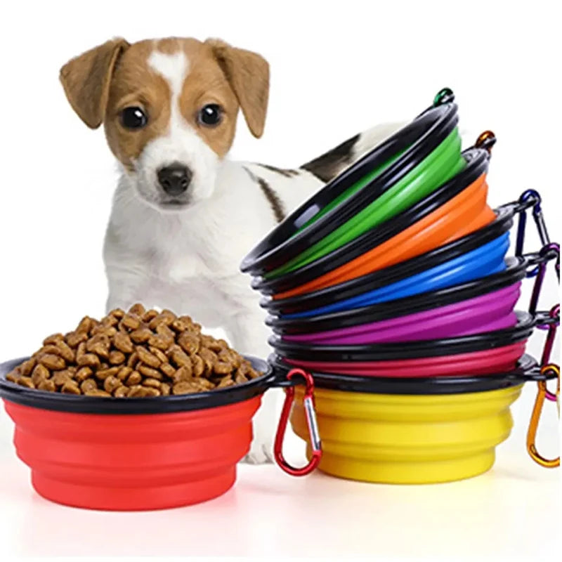 Portable Folding Silicone Dog and Cat Bowl with Carabiner