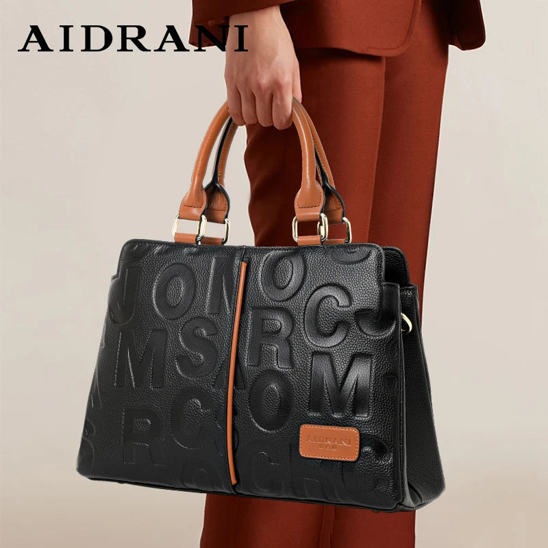 Aidrani Genuine Leather Letter Design Women's Crossbody Handbag