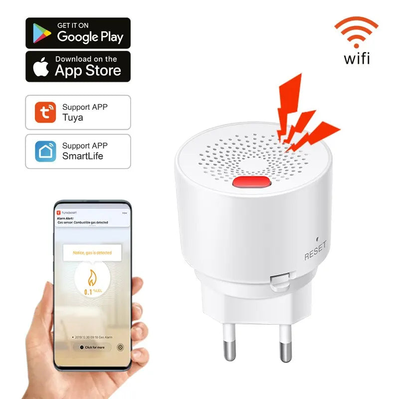 WiFi + Bluetooth çift modlu akıllı doğal gaz sızıntı dedektörü - evinizi koruyun 🏠🔥