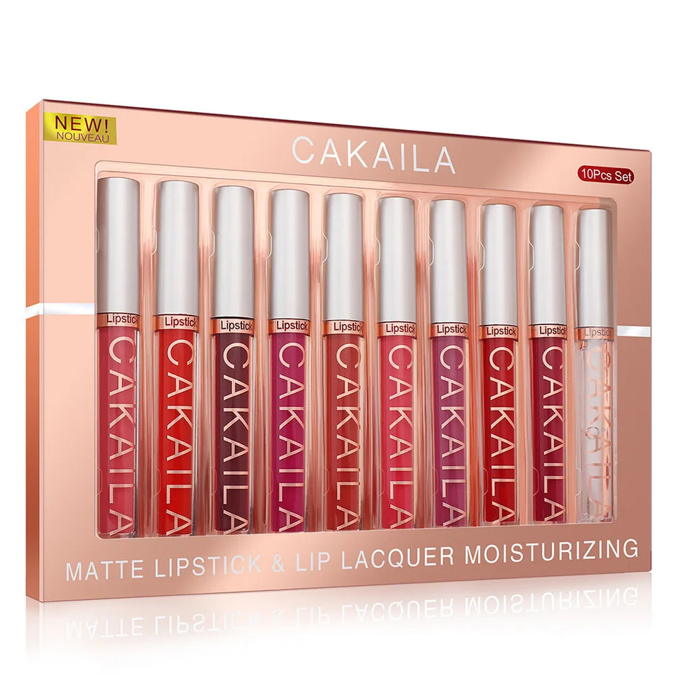 CAKAILA 10PCS Set à lèvres liquide nude - étanche et durable