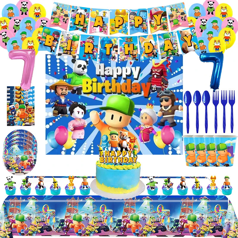 Stumble Guys Birthday Party Decoration Balloon Banner and Tableware - Cyprus