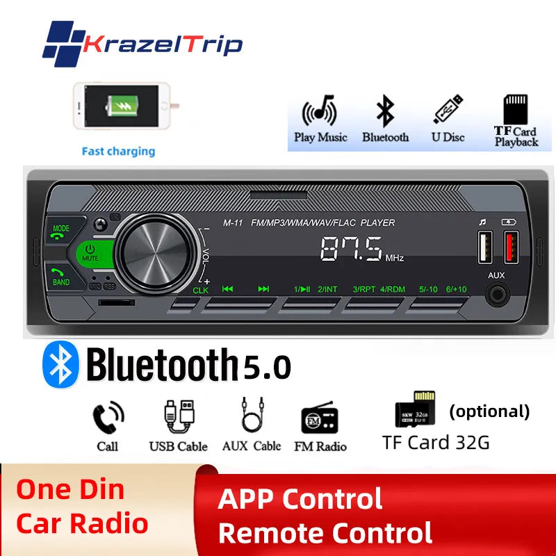 Universal Car Radio One Din 12V Bluetooth Autoradio Stereo MP3 Audio Player in Dash Aux/FM/USB/BT Support Voice Assistent