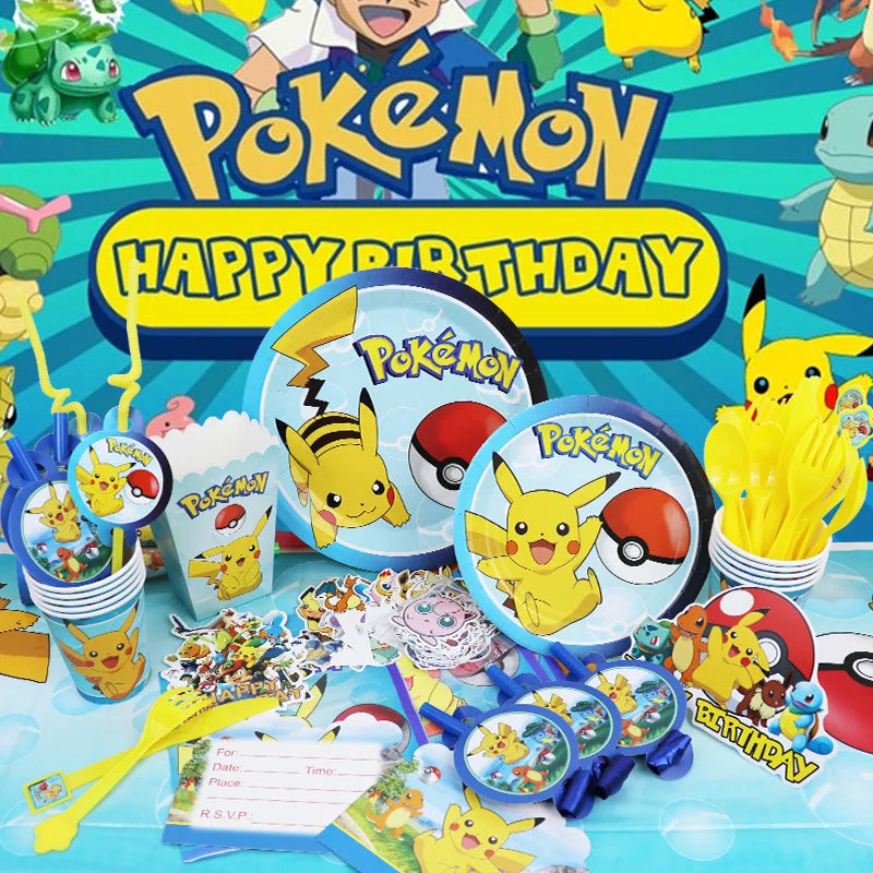 Pokemon Birthday Party Dekoration Neues Lightning Pikachu Ballon für Kids Event liefert Einweggeschirr Banner Hintergrund