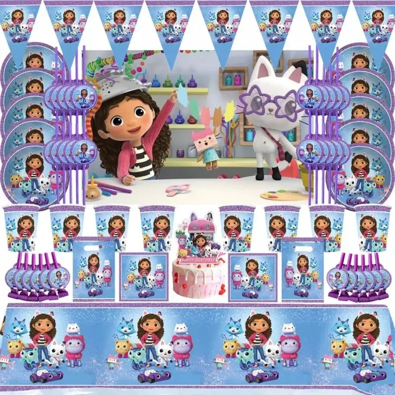 🔵 Disney Gabby Balon Çatal Teşheri Yemek Tabağı Kağıt Bardak Peçete Dekoratif Malzemeleri Gabby Bebek Evi Doğum Günü Partisi - Kıbrıs