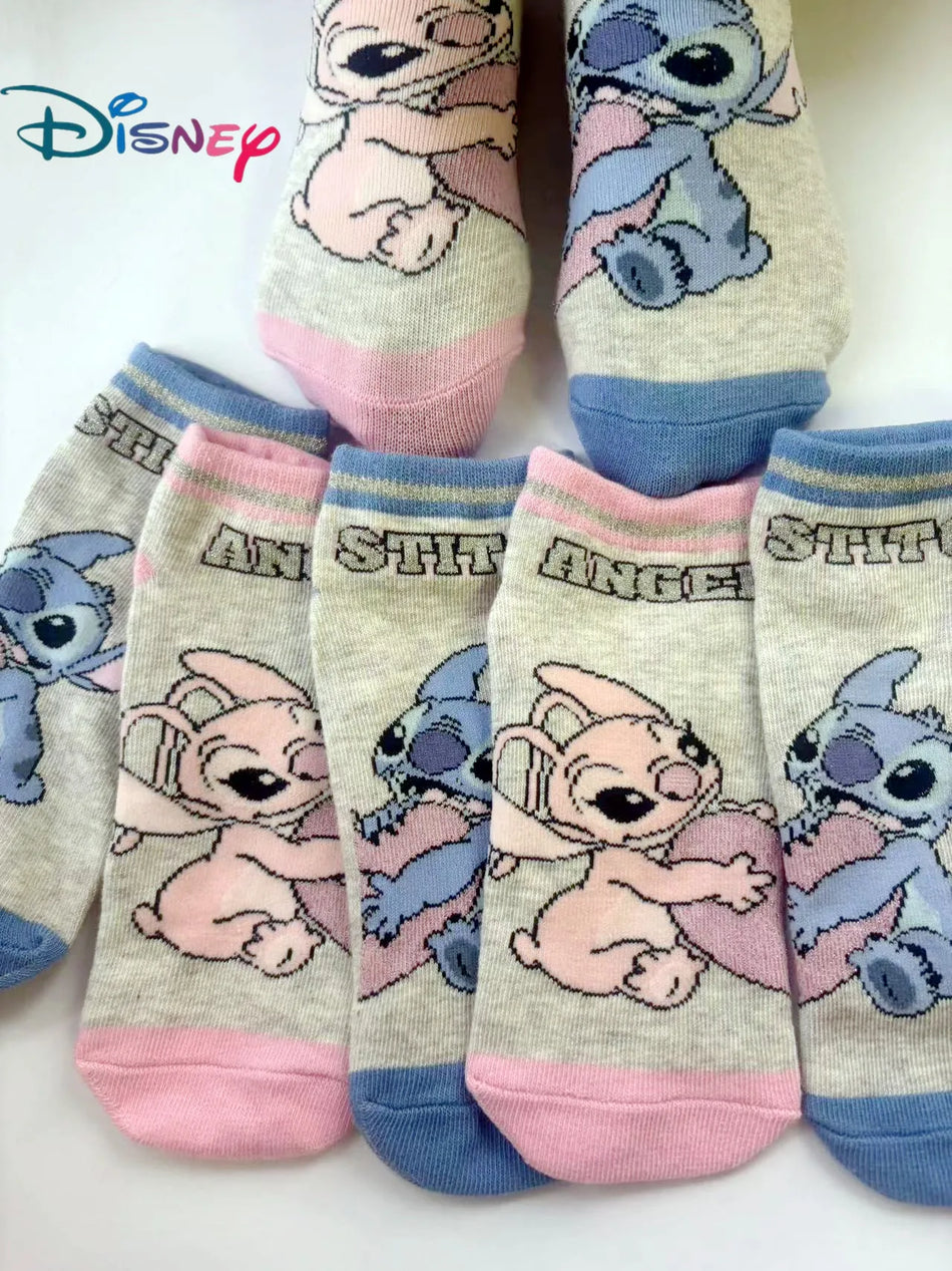 Disney Stitch Kawaii pamuk ayak bileği çorapları - çocuklar ve yetişkinler için 5 çift