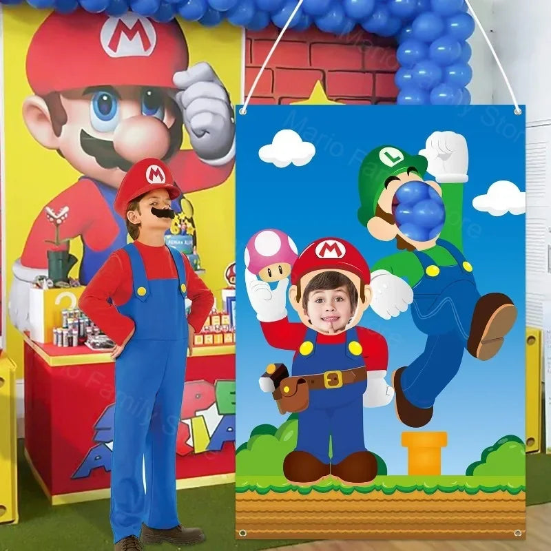 🔵 Mario Bros Anime Süper Mario Fotoğraf Props Kapı Karikatür Figür Banner Doğum Günü Partisi Dekorasyonu - Kıbrıs