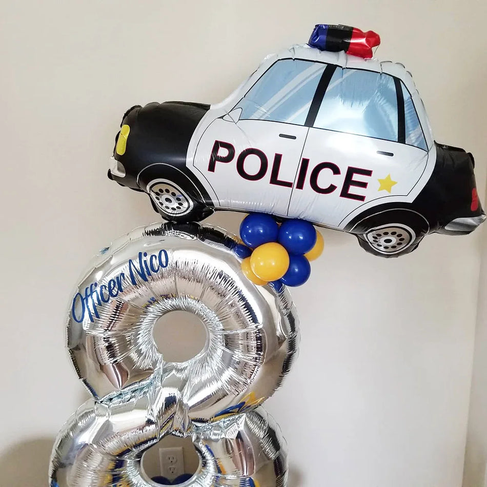 🔵 Polis Araba Folyo Balonları Erkeklerin Doğum Günü Partisi Süslemeleri için 5 PCS - Kıbrıs