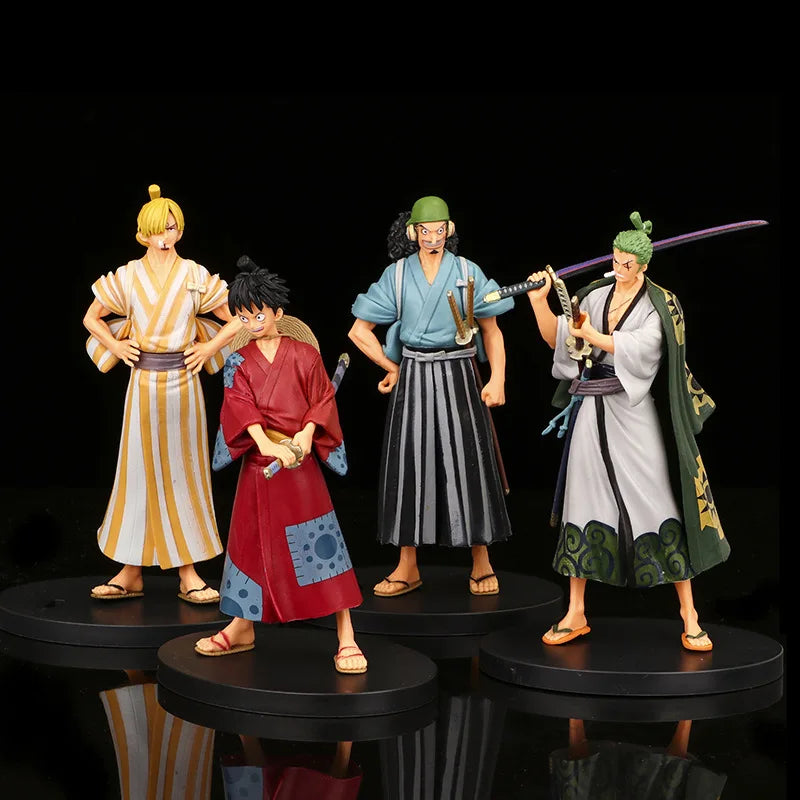 17cm Anime Figures One Piece Luffy Zoro Sanji Usopp Kimono Figures PVC Model Toys Doll Statue Collection Children Christmas Gift