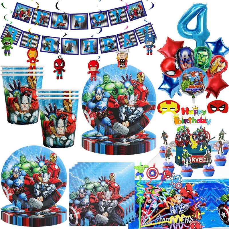 Avengers Birthday Party Decoration Boy Cartoon Superhero Theme Tableware Set Cup Plate Balloons Party Supplies For Baby Shower