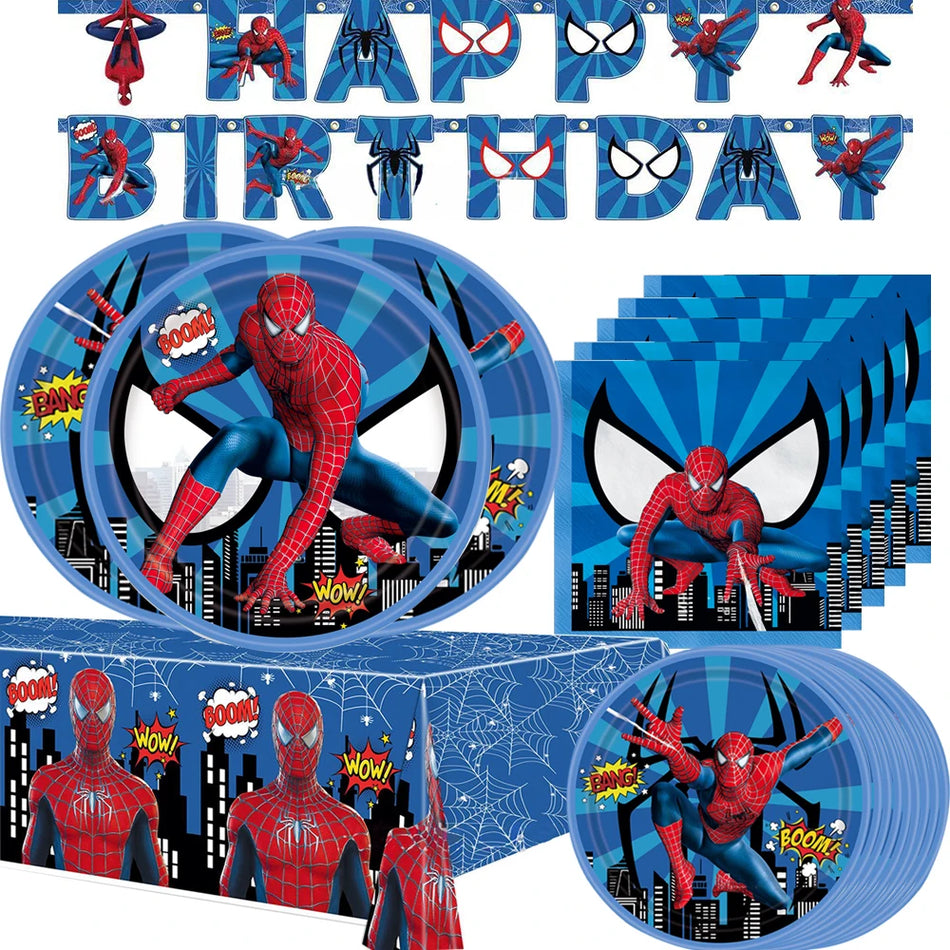"Blue Spiderman Theme Disposable Tableware Decoration - Birthday Party Supplies - Cyprus"