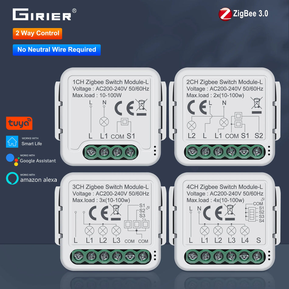 وحدة تبديل الإضاءة الذكية GIRIER ZigBee 3.0 - لا يوجد سلك محايد، والتحكم في الصوت والتطبيق