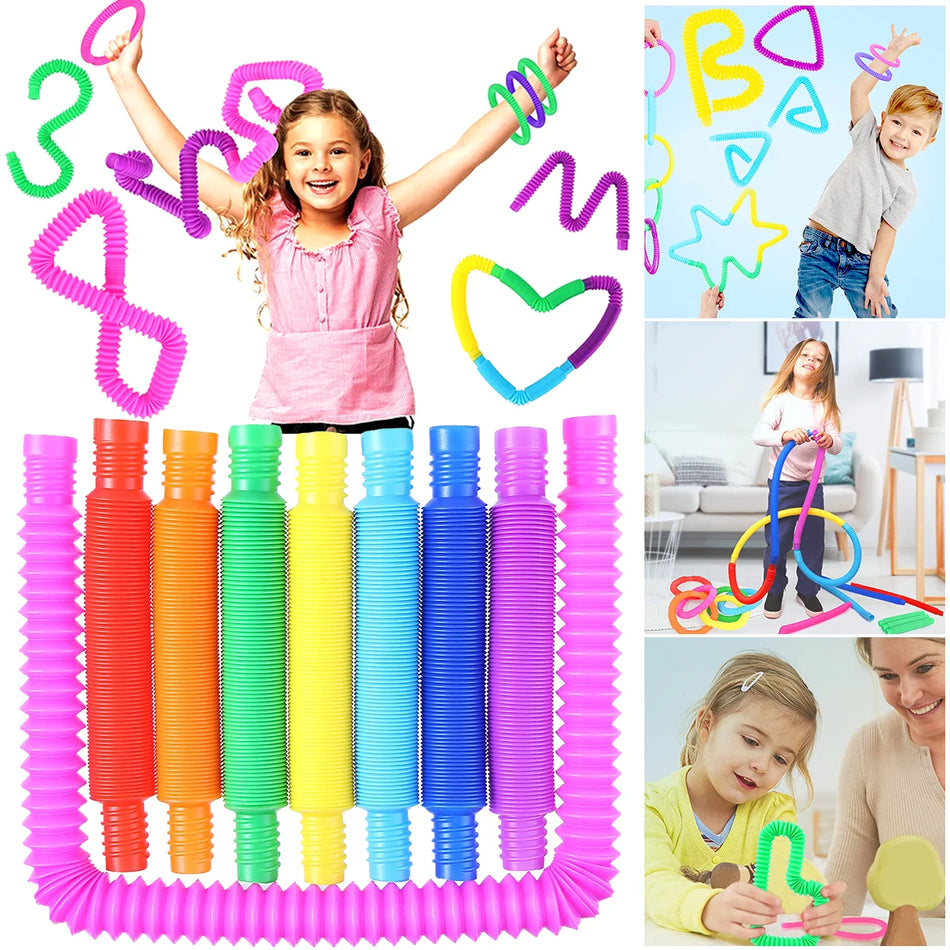 6-8 PCS Rainbow Pop Tubes Fidget Toys Sensory Toy for Stress Anxiety Relief for Children Adults Learning Toys Brinquedos Gifts