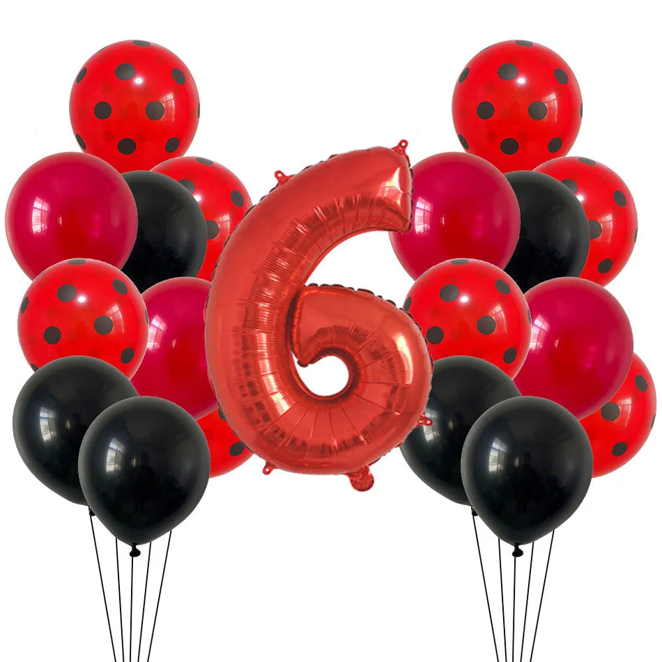 🔵 Red Black Ladybug Balloons & 32 Inch Red Number Set - Cyprus