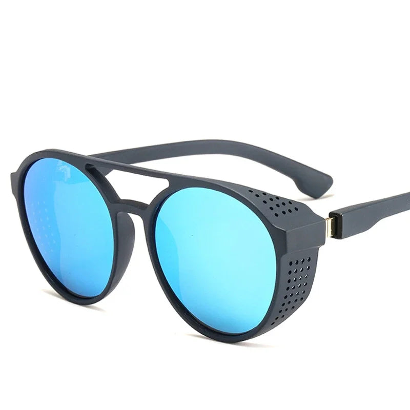 Klassische Männer Punk Sonnenbrille Vintage UV400 Sonnenschutzbrille für Männer reiten Sport Anti-Blend-Black Outdoor Brille