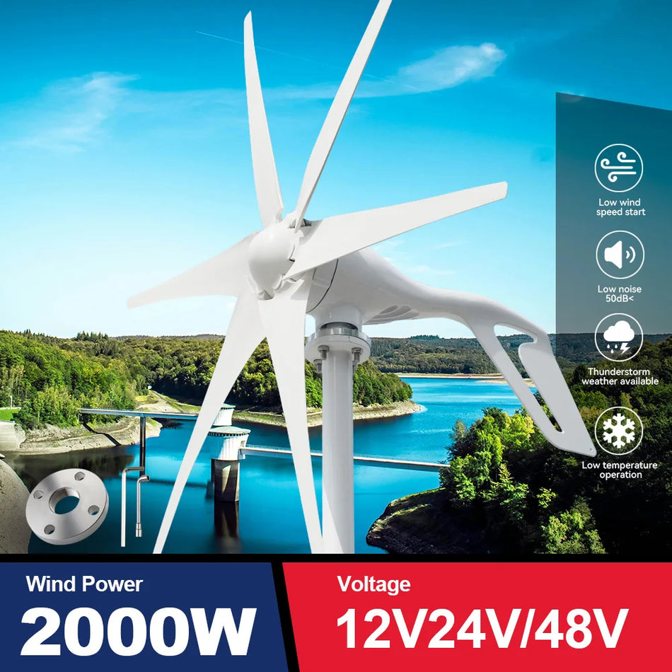 2000W Small Wind Turbine Generator with MPPT/Hybrid Charge Controller for Home Use