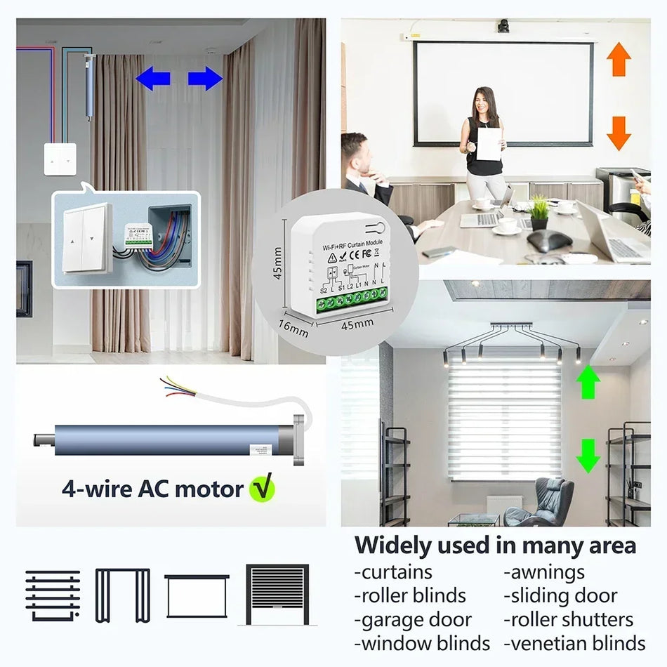 Tuya Wi-Fi и RF Roller Shutter Switch, умный модуль для жалюзи, пульт 5-в-1, таймер, работа с Google Home Alexa