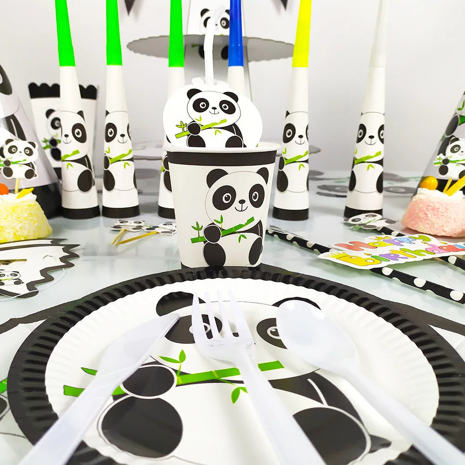 🔵 Panda Doğum Günü Partisi Dekorasyon Kiti - Çocuk Doğum Günü Partisi İçin Karikatür Panda Tema Malzemeleri - Kıbrıs