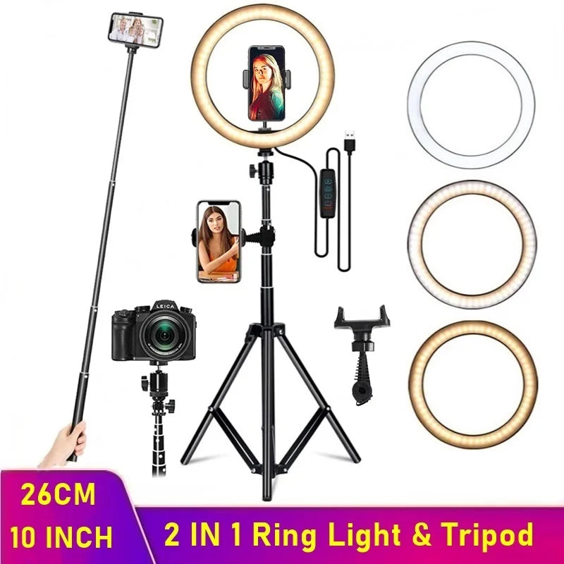 TONGDAYTECH Luz de Anel LED Regulável para Selfies com Tripé para Maquilhagem e Vídeos ao Vivo 