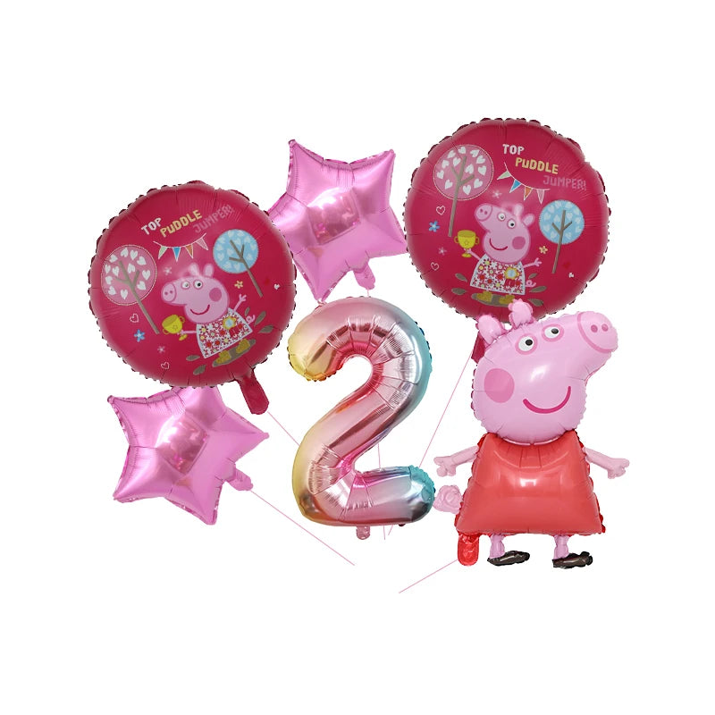 🔵 6pcs Peppa Pig Foil Balloons Set Kids Party Decorations - Cyprus