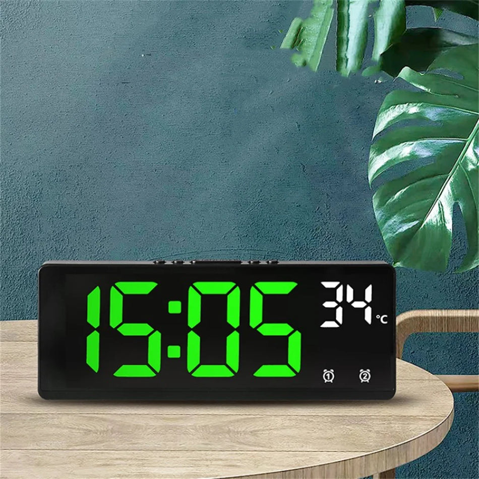 Ses Kontrolü Dijital Çalar Saat Sıcaklığı Çift Alarm Snooze Masaüstü Masa Saat Gece Modu 12/24H LED Saat Saat Masa Saati