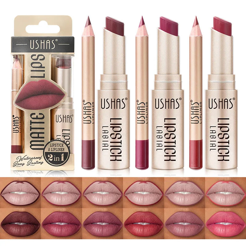 Ushas 12 Farbe langlebig wasserdichtes Lippenstift & mattes Lippenstift -Set - Zypern