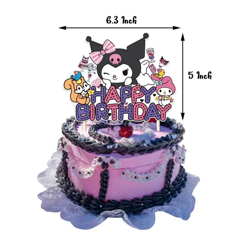 Sanrio Anime Birthday Cake Flags Set - Kuromi & Cinnamoroll Decorations