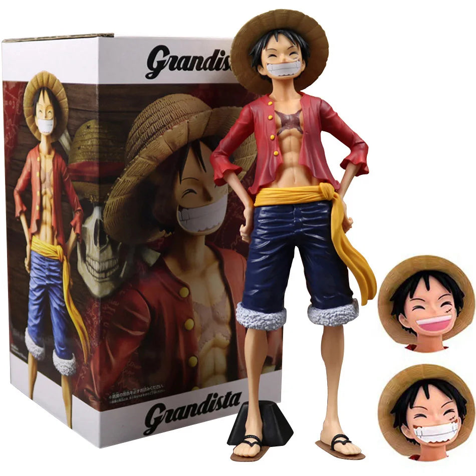 🔵 NEW 28cm One Piece Anime Figure Confident Smiley Luffy Three Form Face Changing Doll Action Figurine Model Toys Kits