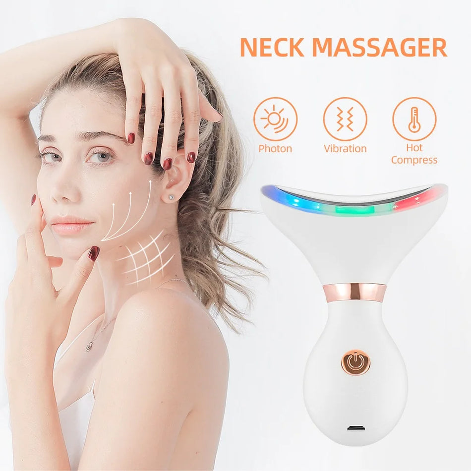 Remove Double Chin Device LED Photon Heating Therapy Anti-Wrinkle Neck Care Tool Vibration Skin Lifting Tighten Massager