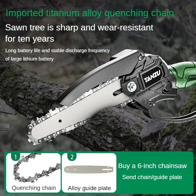 4/6 Inch Electric Chain Saw Portable Rechargeable Lithium Electric Saw Household Outdoor Garden Chainsaw Chains Plate power tool
