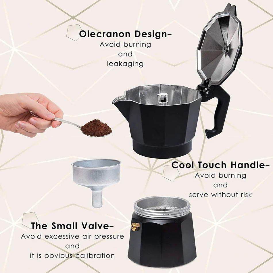 PERFFEE 300ml Aluminum Moka Pot - Authentic Italian Espresso Maker for Stovetop and Outdoor Use