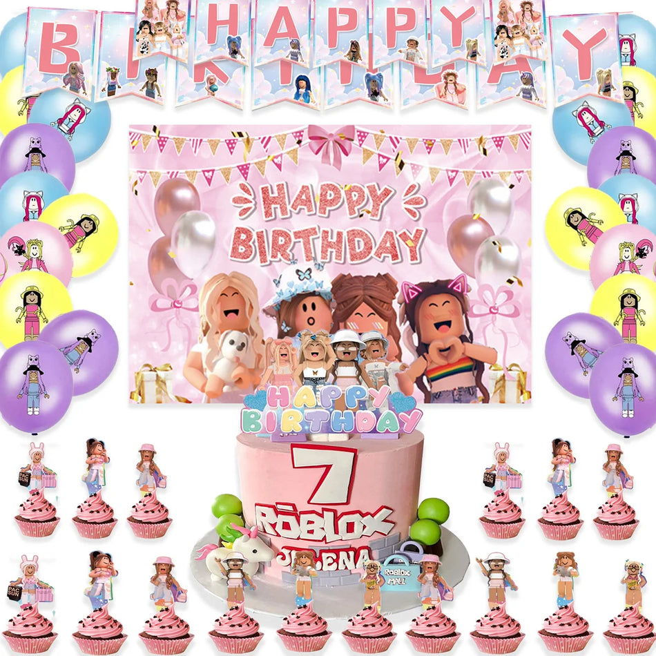 Umi Pink Robloxed Games Children's Birthday Party Decor Set