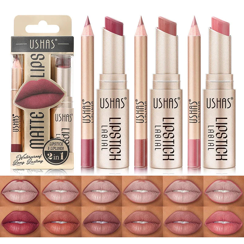 Ushas 12 Farbe langlebig wasserdichtes Lippenstift & mattes Lippenstift -Set - Zypern