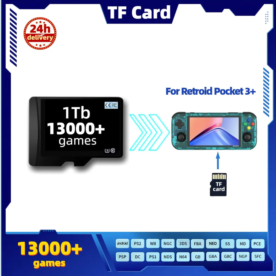 TF بطاقة الألعاب لـ Retroid Pocket 3 Plus ذاكرة الوجه PS2 PSP PS1 NGC 3DS Box ألعاب كلاسيكية ريترو محمولة باليد 1T 512G ODin 2