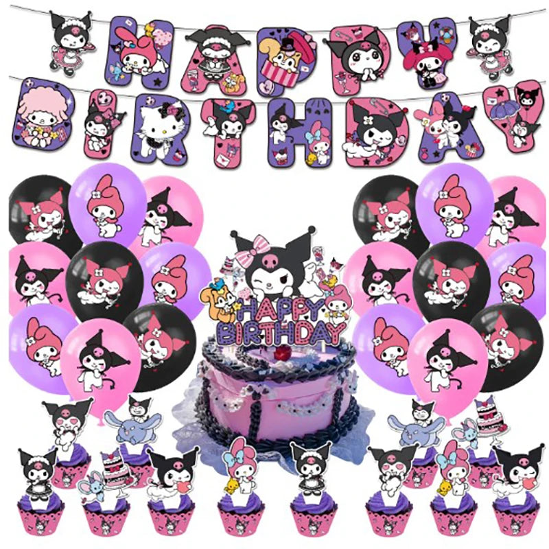 Sanrio Kuromi Geburtstagsfeier Dekoration Set mit Luftballons und Tabellengeschirr - Zypern