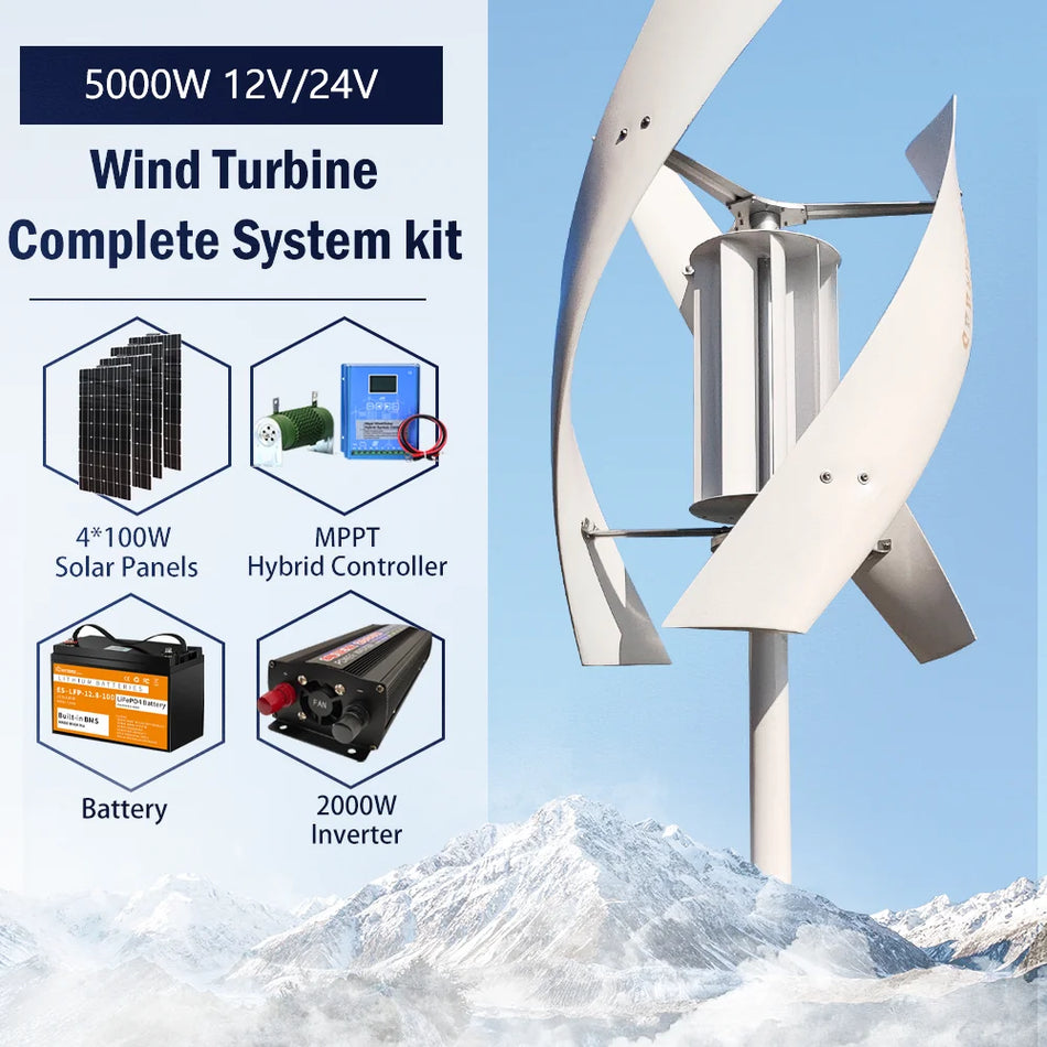 5KW Vertical Axis Maglev Wind Turbine with Charge Controller - High Voltage Generator for Home Use