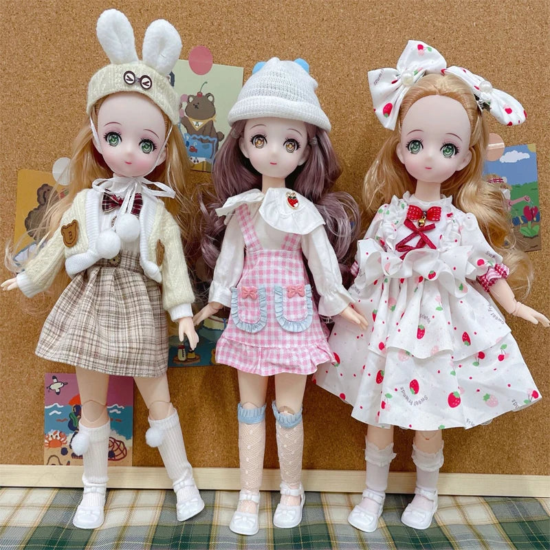 BJD Dolls 30cm anime Doll Πλήρες σετ 1/6 BJD 23 Κοινό Κινητό Σώμα με Φούστα καπέλα Κορίτσια Kawor